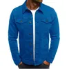 Jaqueta jeans masculina casual cor sólida cardigã com botão para cima roupa de trabalho externa