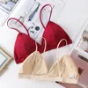 Bras Women Sexy Ice Silk Bra No Steel Ring Beauty Back Wrapped Chest Comfortable Deep V Brassiere Stretch Triangle Cup Padded