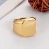 Faixa de cabeça retrô nórdica hip-hop, estilo elegante e minimalista, sólido brilhante, quadrado masculino, anel de ouro amarelo 14k