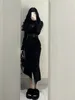 Seksi Siyah Balık Kemik Elbisesi Çocuk Sonbahar ve Kış Küçük Koku y2k Halk Etek Erken Bahar Kadınları Giyim 240311
