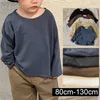 T-shirts Pure Baby Boys Cotton T-shirts Spring Autumn New Girls Solid Color Kids Tops Långärmad Loose Toddlers Children Casual Tees LDD240314