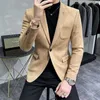 2023 Hombre Traje Chaqueta de cuero Hombres Terno Masculino Ropa Deerskin Blazer Casual Slim 6 Color 240301