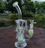 Fab Egg Turbine Perc Hookahs Unique Bongs 14mm Double Recycler Percolator Water Pipes Green Purple Pink Oil Dab Rigs With Bowl Glass Bong