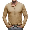 Men's T Shirts Men T-Shirt Tie Dyed Henley Shirt Vintage Solid Color Long Sleeve Button Washed Worn V-Neck