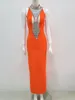 Casual Kleider Ailigou 2024 Sommer Frauen Orange Sexy Luxus Pailletten Ärmel Hohl Lange Verband Kleid Elegante Promi Party