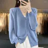 Women's Knits Summer Ice Linen Cardigan Coat Bat Knit Loose V-Neck Long-Sleeved High-End External Air Conditioning Shirt Sun