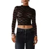 Koszule damskie t -koszule Yassiglia Tops for Women Long Rleeve See Through Shirt Floral Hafdery Slim Fit Sheer Top Sexy Layering Bluzka