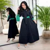 Ethnische Kleidung Frauen Kleid A-Linie Dubai Naher Osten Muslim Lange Herbst/Winter Samt Bär Panel Kontrast Robe Abaya