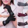 Fünf-Finger-Handschuhe für Damen, mit Schleife, Thermo-Futter, Touchscreen, Winter, warm, elegant, für Abendpartys, Accessoires1316E