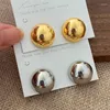 Stud Earrings European Style Punk Fashion Geometric Half Metal Big Ball Round For Women Girls Party Accessories