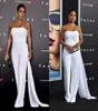 2019 Evening Pants Outfits White Plus Size Pants Suit Strapless Sleeveless Ruched Chiffon Celebrity Red Carpet Pant Flowing Dress 6017456