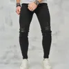 Män high street rippade hiphop stilfulla smala jeans manliga byxor kvalitet hål casual bomullspennor denim byxor 240305