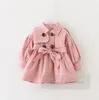 2024 Spring Little Girls Trench Coat Kids Double Breasted Bows Belt Outwear Children Cotton Lapel Long Sleeve Clothes Z7165