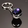 Keychains Star12 Constellations Keychain Time Gemstone Double Sided Glass Ball Metal Car Pendant Backpack Children's Gift