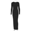 Women's Winter New Fashion and Sexy Hollow Fit Solid Color Long Sleeved Dress for Women