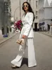 Zbza Womens Fashion Solid Color with Belt Blazer Lapel Long Sleeve Jacket Tvådelt Office Ladies White Trouser Suit 240305