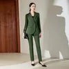 Calças femininas de duas peças manga longa moda temperamento cáqui desgaste de negócios preto formal verde uniformes de trabalho conjunto de duas peças terno