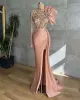 Elegante Sheer Sheer One Long Slave Mermaid Prom Vestres Front Sweep Sweep Train Pink Cetin Setin Evening OCN Vestidos OCN Robe 0314