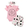 Kleidung Sets Baby Mädchen Geboren Outfits Kurzarm Brief Drucken Strampler Mit Dot Shorts Set Prinzessin Kleidung