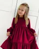 Robes d'hiver en daim pour filles, manches longues, à volants, en coton, couleur unie, vêtements de princesse de fête, à la mode, pour grands enfants de 7 à 12 ans