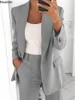 Kvinnors tvådelade byxor 2024Women's Solid Blazers Jacket och sätter 2st Slim Fit Formal Office Ladies Elegant Clothing Set Pieces Ordized