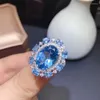 Clusterringen KJJEAXCMY Fijne sieraden 925 sterling zilver ingelegd natuurlijke blauwe topaas damesluxe prachtige OL-stijl edelsteenring met doos