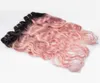 Różowe ludzkie włosy tkają dwa ton 1b różowy mokre falowe przedłużenia włosów 3pcllot ombre głęboka fala peruwiańska Virgin Hair Bundles6854973