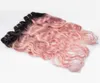 Rose Cheveux Humains Tisse Deux Tons 1b Rose Humide Ondulés Extensions de Cheveux 3PcsLot Ombre Vague Profonde Péruvienne Vierge Cheveux Bundles6854973