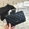 23K Womens Classic Flap Quilted WOC Black Bags Diamond Lattice Top Rhinestone Metal Handle Totes Silver Hardware Crossbody Shoulder Handbags Card Holder Purse 19CM