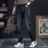 Jeans pour hommes printemps et automne poche élastique pantalon long brodé mode coupe ajustée jambe droite décontractée