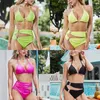 Traje de baño para mujer Sexy Fluorescente de tres puntos Micro Bikini Traje de baño de cintura alta Mujeres 2 piezas Llegada sólida Verano 2024 Sin cables