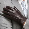 Мужские перчатки из натуральной кожи высшего качества, термозимние перчатки из овчины с сенсорным экраном, модные тонкие перчатки для вождения EM011269B