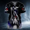 Męskie koszulki Summer Męskie Tshirt Skull Modna moda nadmierna strtwear swobodny krótki bluzki 3D drukowane vintage contrast harajuku t koszule y240314