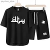 Heren trainingspakken Y2K Xingxin bedrukt heren zomer T-shirt en shorts tweedelige set heren retro casual sportkleding hiphop loszittende sportkleding Q240314