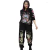 Tweedelige damesbroeken Met capuchon Gebreide top en broek met lange mouwen Casual pak Lente Herfst Kleding Cartoon Tweedelige sets met strass