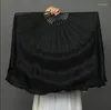 Stage Wear Full Black Real Silk Bamboo Fan Veil Pairs(1L 1R) Women Belly Dance Half Moon Circle Double Layers Light Weight 41cm 86cm