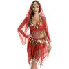 Sahne Wear 4pcs Set Kadınlar Göbek Dans Kostüm Setleri Egyption Mısır Dansı Bollywood Elbise Bellydance