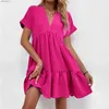 Basic Casual Dresses Décontracté femmes à manches courtes Mini Robe 2023 printemps été col en v robes lâches mignon solide grand ourlet Robe De Plage Robe De PlageL2403