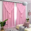 Rideaux Princesse Filles Rêve Rideaux pour Salon Salle à Manger Chambre Dentelle Rideau Occultant Complet Double Couche Une Fenêtre Flottante Tulle