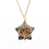 Natural Stone Star Pendant Necklace Tree of Life Hand Guldtråd inslagna grus Healing Gemstone Pendant Halsband Kvinnor smycken
