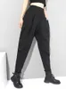 EAM Yüksek Elastik Bel Siyah Kısa Uzun Harem Pantolon Gevşek Uygun Pantolon Moda Bahar Sonbahar 2024 1DC419 240309