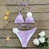 2024 Sexig vit 3D Flower Solid Two Piece Push Up Bikini Set Luxury Badkläder Kvinnor Baddräkt Beachwear Summer Bathing Suit