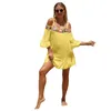 Women Beach Dress 3 4 Sleeve Off Shoulder Sticking Floral Cutout Casual Club Party Summer Sling