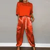 Women's Two Piece Pants 2024 Street Loose Multi Color Set Summer Casual Satin Comfortable Suit Women O Neck Half Sleeved Top And Outfit