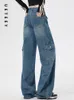 Calças de brim femininas ueteey cintura alta perna larga calças baggy azul streetwear y2k moda 2024 vintage casual denim carga