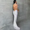 Femme d'automne Nouveau style mode sexy Open arrière plissée robe de cou suspendue