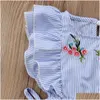 Strampler Kleinkind Kinder Baby Mädchen Blumenstreifen Rüschen Strampler Overall Outfits Kleidung 230525 Drop Lieferung DHE7B