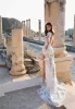 Arabia Meerjungfrau-Hochzeitskleid Berta, hoher Kragen, seitlicher Schlitz, Illusion, Spitzenapplikationen, lange Ärmel, Sweep-Zug, Boho-Brautkleid
