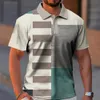 Vintage Herren Poloshirt Sommer Kurzarm T-Shirt Gestreift Plaid Print Golf Shirt Straße Casual Tops Mode Lose Kleidung 240301