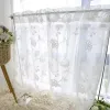 Curtains 1 Piece White Pastoral Short Tulle Curtains For Kitchen Living Room Bedroom Window Drapes Floral Embroidery Tulle Half Curtains